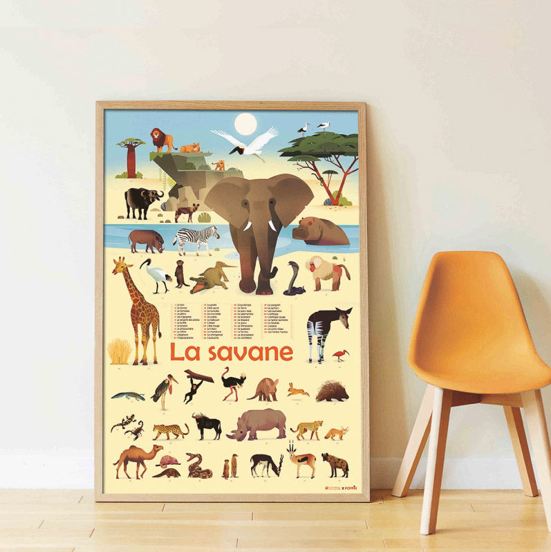Poster géant stickers gommettes enfants thème La Savane poppik