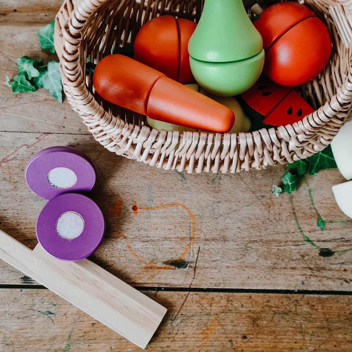 Panier osier fruits et légumes en bois à découper egmont toys