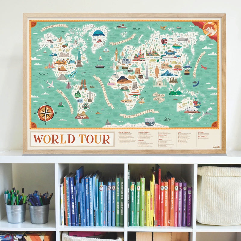 Poster géant stickers repositionnables carte du monde poppik
